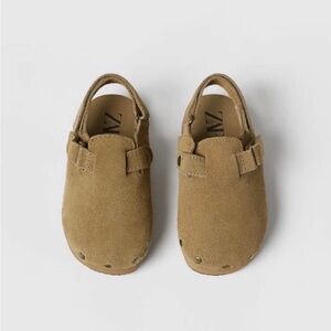 Zara Kids Tan Taupe Suede Leather Slip On Strap Clog Mule Toddler Girl 8 25